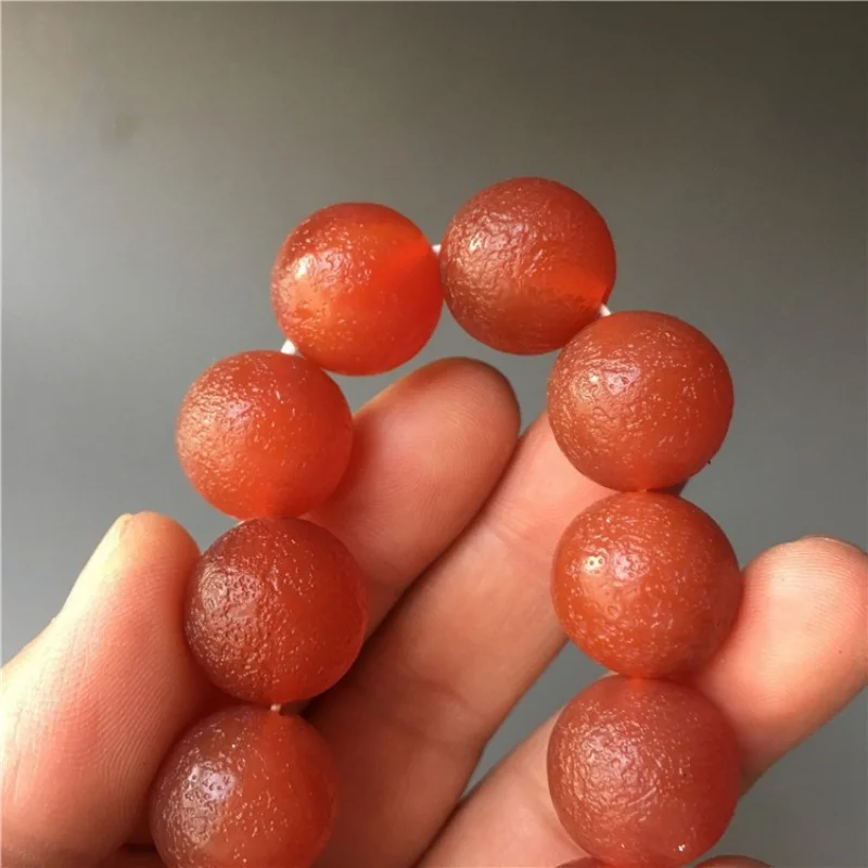 Persimmon Red Antique Old Frosted Bracelets for Men and Women Weathering Agate round Beads Bracelet Who