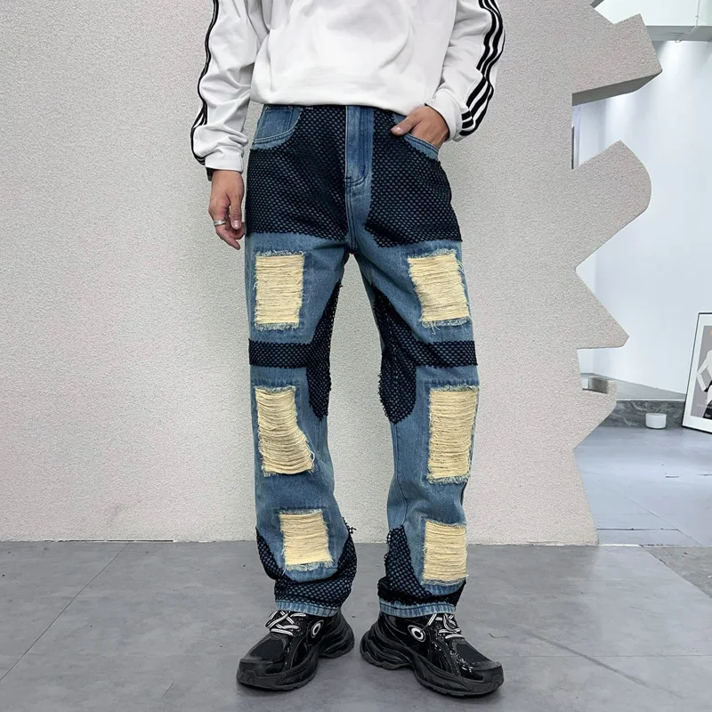 

2024 New Y2K American Retro Scrape Jeans Men's Loose oversize Washed Old Street Handsome Mop Pants