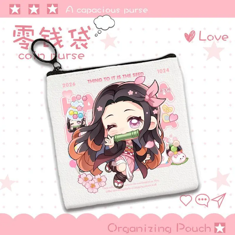Demon Slayer Kamado Tanjiro Kamado Nezuko Kochou Shinobu Akaza Cartoon Niedliche Münzbörse Kreative Anime-Merchandise Aufbewahrungstasche – Detail 4