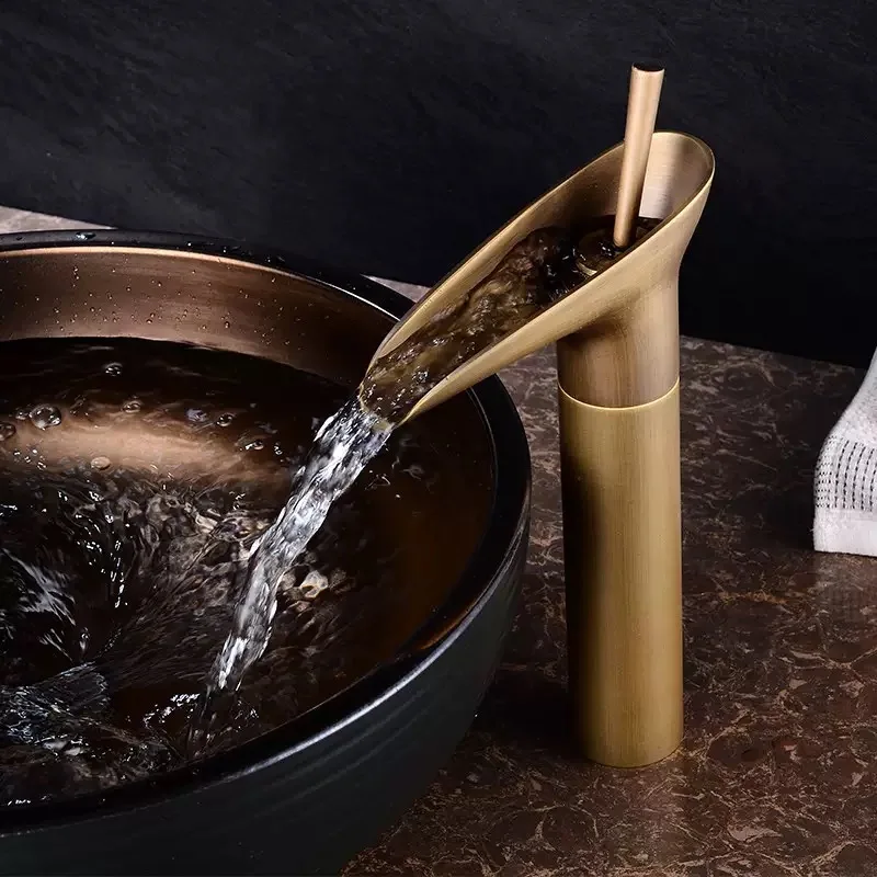 

European Style Countertop Basin All Copper Washbasin Wine Glass Faucet Bathroom Antique Cold Hot Water Waterfall Basin Faucet
