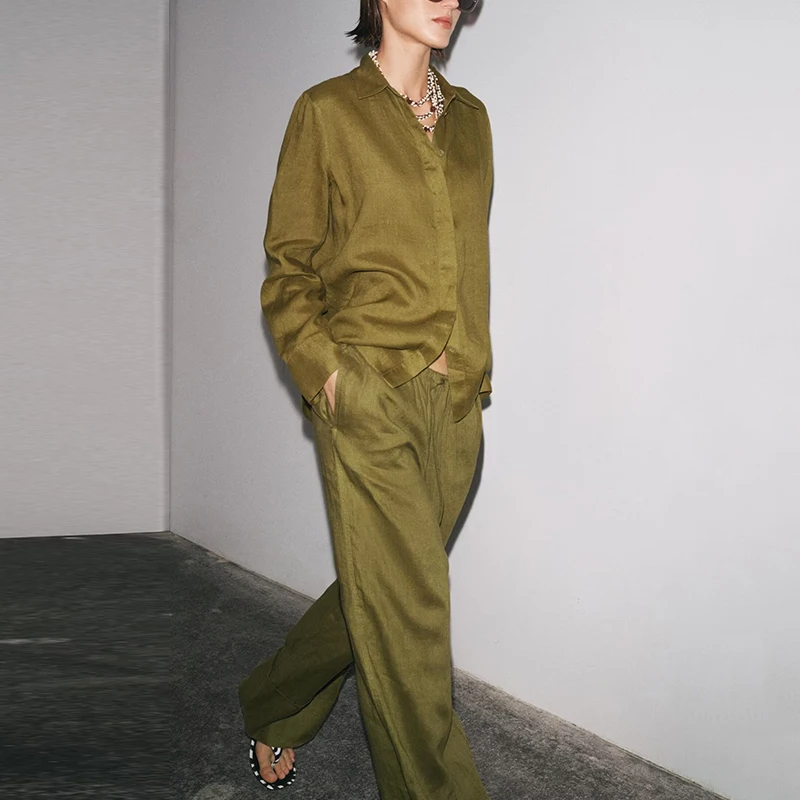 

Z женский комплект из чистого льна и широких брюк, лето 2025 Faion, повседневная рабочая одежда из полиэфирного волокна, студенческая orm