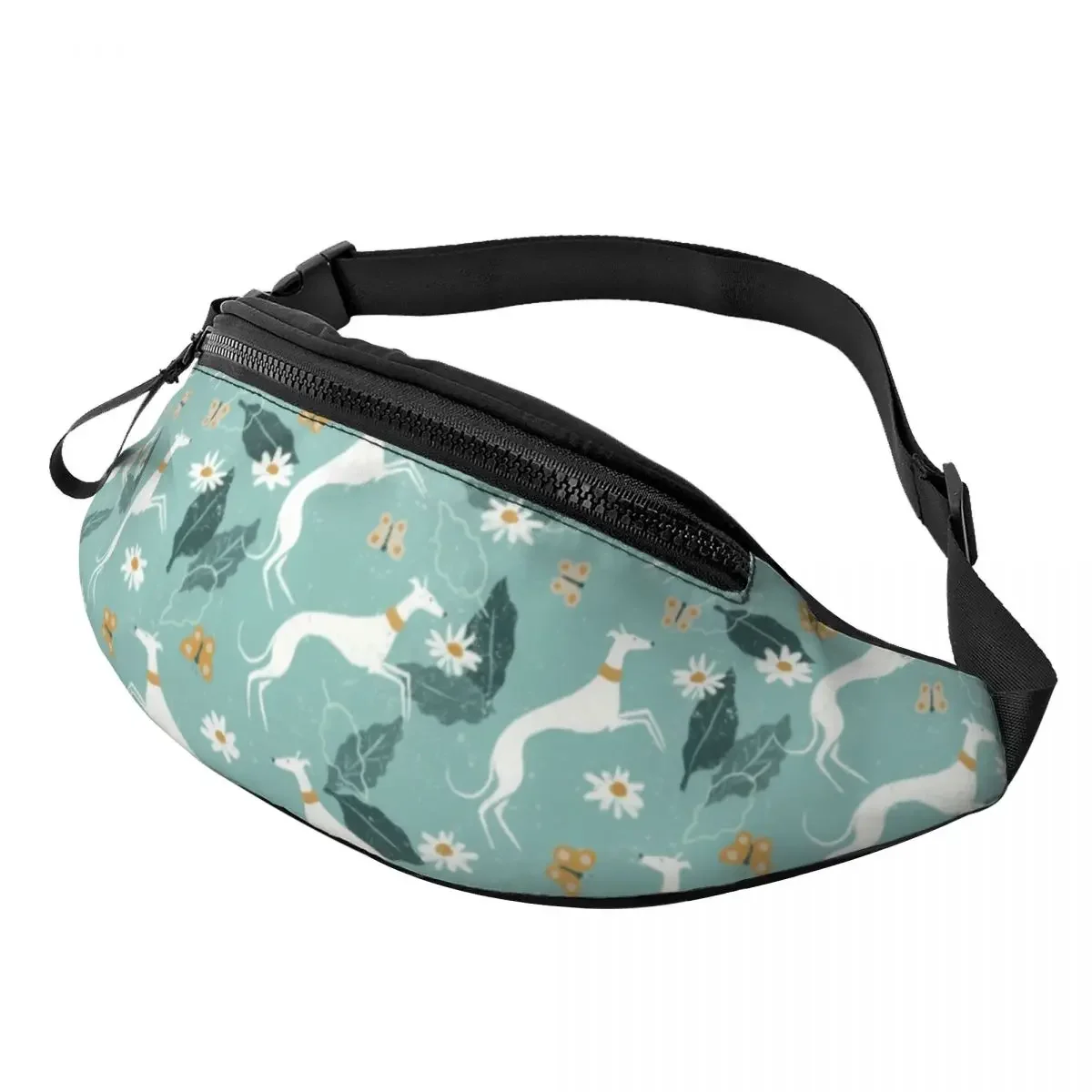 Sac banane Greyhound personnalisé pour hommes et femmes, chien Whippet Sighthound, sac de taille à bandoulière mignon, voyage, téléphone, poudres d'argent