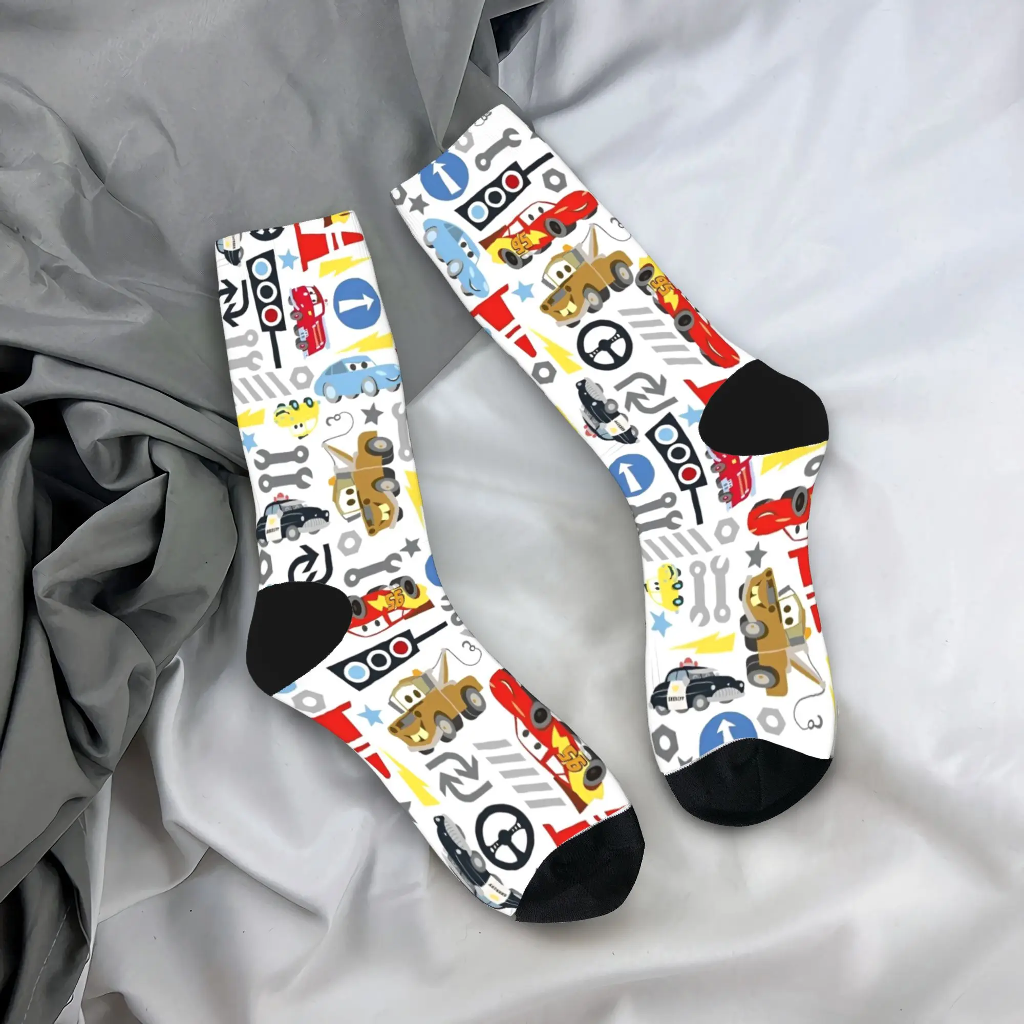 

Life Is A Highway Lightning McQueen Socks Men Women Casual Cars Socks Spring Summer Autumn Winter Middle Tube Stockings Gift
