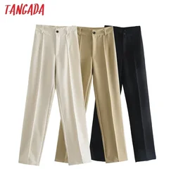 Tangada Fashion Women Solid Khaki White Suit Pants Trousers Vintage Style Pockets Buttons Office Lady Pants Pantalon JE45