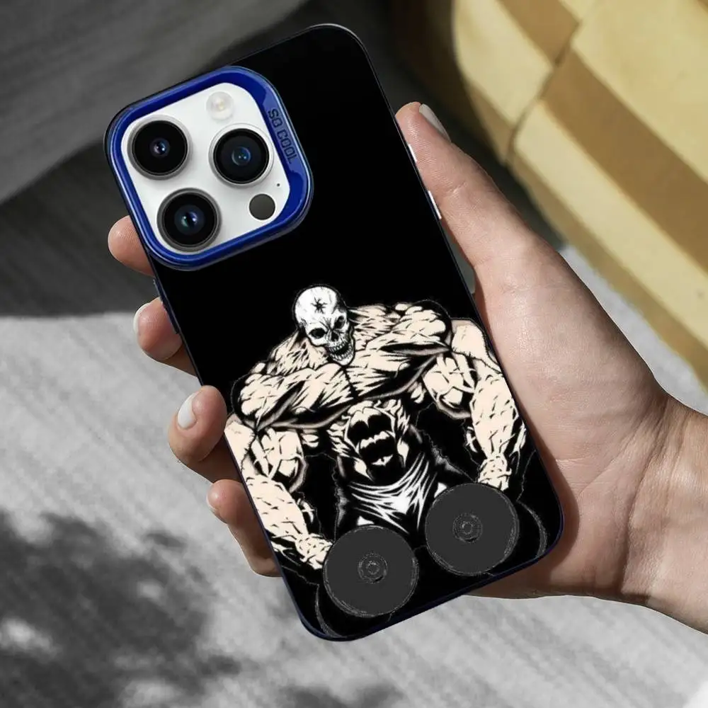 حافظة هاتف فنية للياقة البدنية لكمال الأجسام لهواتف iPhone 16,15,14,13,12,17,11,Mini,Pro,SE,XS,MAX غطاء سيليكون أزرق غير لامع