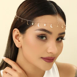 QIAMNI Star Moon Forehead Dance Eyebrow FringeHead Pendant Forehead Hair Ornament Head Chain Bohemian Headdress Party Jewelry