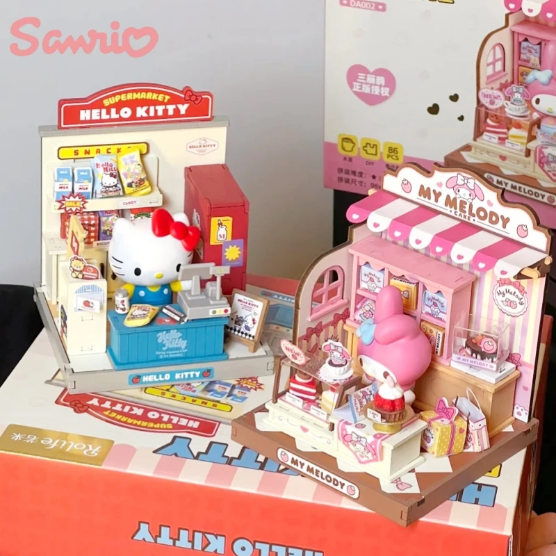 

Sanrio Building Blocks Hello Kitty Cinnamoroll Pochacco Miniature Scene Doll House Splicing Model Ornaments Toy Gift