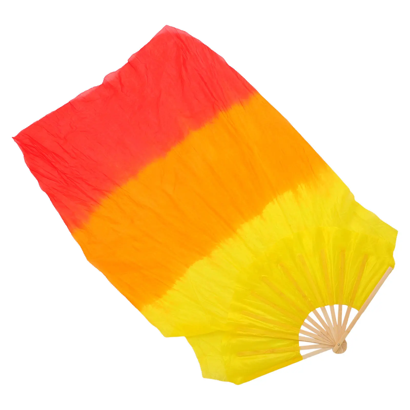 

1.2m Long Folding Dance Fan for Stage Performance Faux Silk Fabric Yellow Orange Red Gradient Color Lightweight Airy Feel
