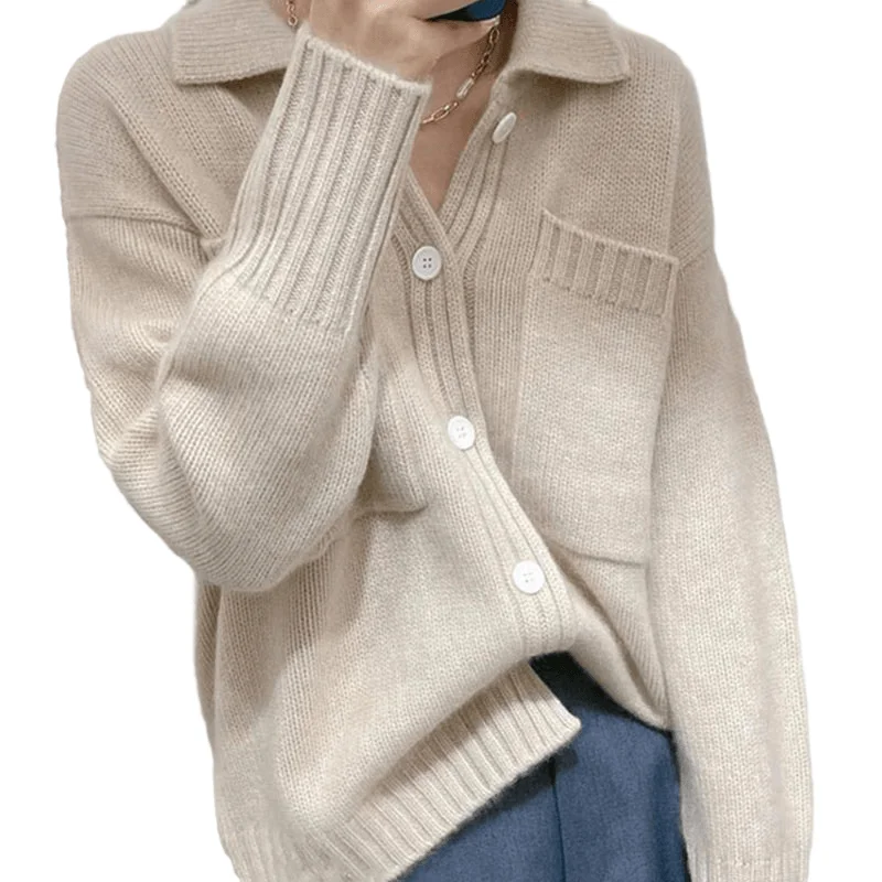 European station POLO neck pocket cashmere cardigan autumn/winter lazy sweater loose knit sweater thick wool coat