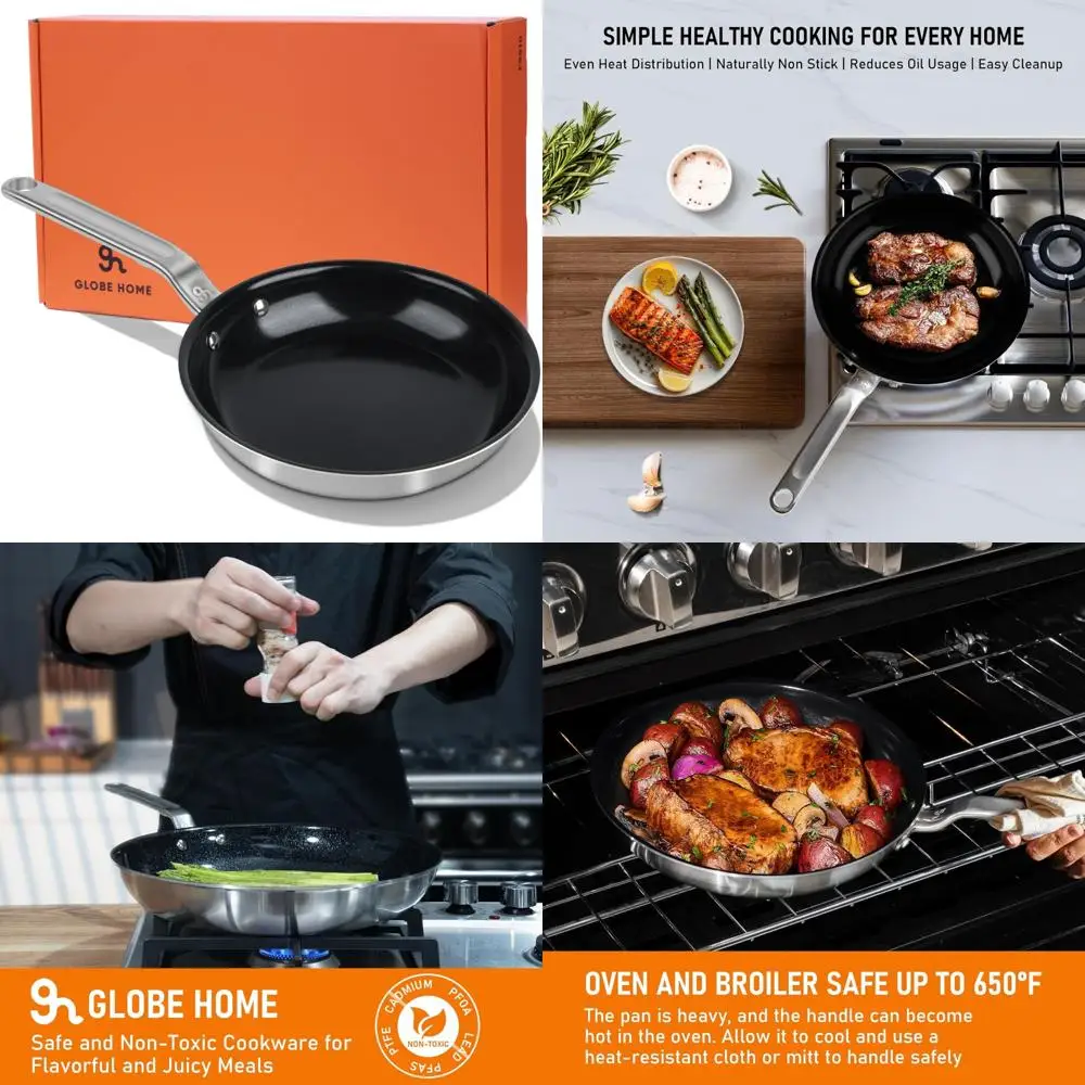 

Professional 10 Inch Nonstick Frying Pan - 5 Ply Stainless Steel Clad, PTFE and PFOA Free, Premium Cookware for Healthy Cooking