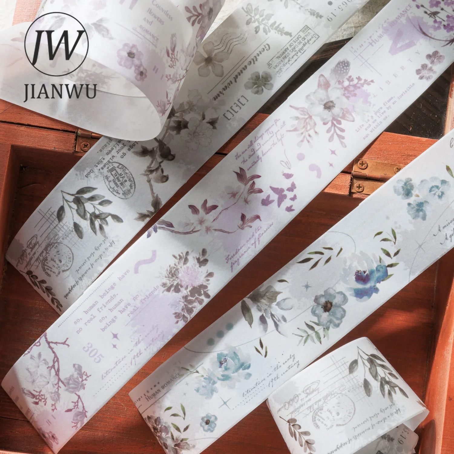 Jianwu หมึกพิมพ์ลายดอกไม้ขนาด40มม. * 2ม. หมึกพิมพ์ลายดอกไม้แนววินเทจใช้ตกแต่งสมุดเครื่องเขียนแบบทำมือสร้างสรรค์