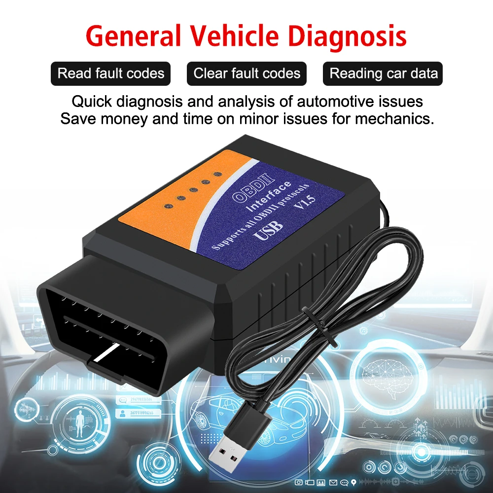 Car Diagnostic Cable With PIC18F25K80 Chip Support Most OBDII Protocols ELM 327 USB V1.5 OBD2 Scanner Super ELM327 USB 1.5