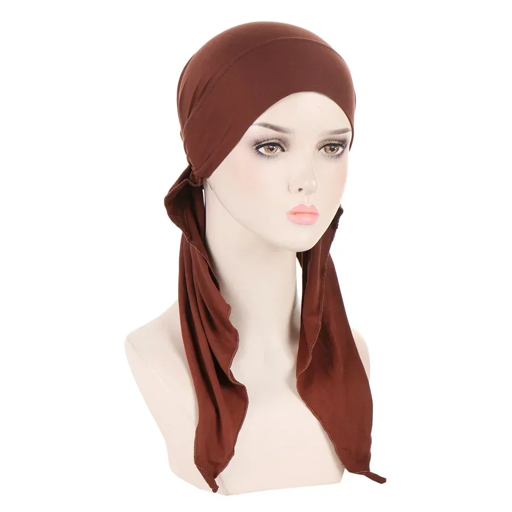 Nieuwe Vrouwen Voorgebonden Hoed Moslim Innerlijke Hijab Hoofddoek Lange Staart Haaruitval Chemo Cap Motorkap Tulband Bandana Hoofdband turbante Mujer