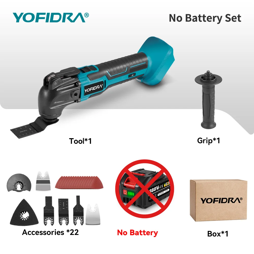 YOFIDRA 6-speeds draadloze elektrische oscillerende multitool, variabele multifunctionele snijmachine voor Makita accu.