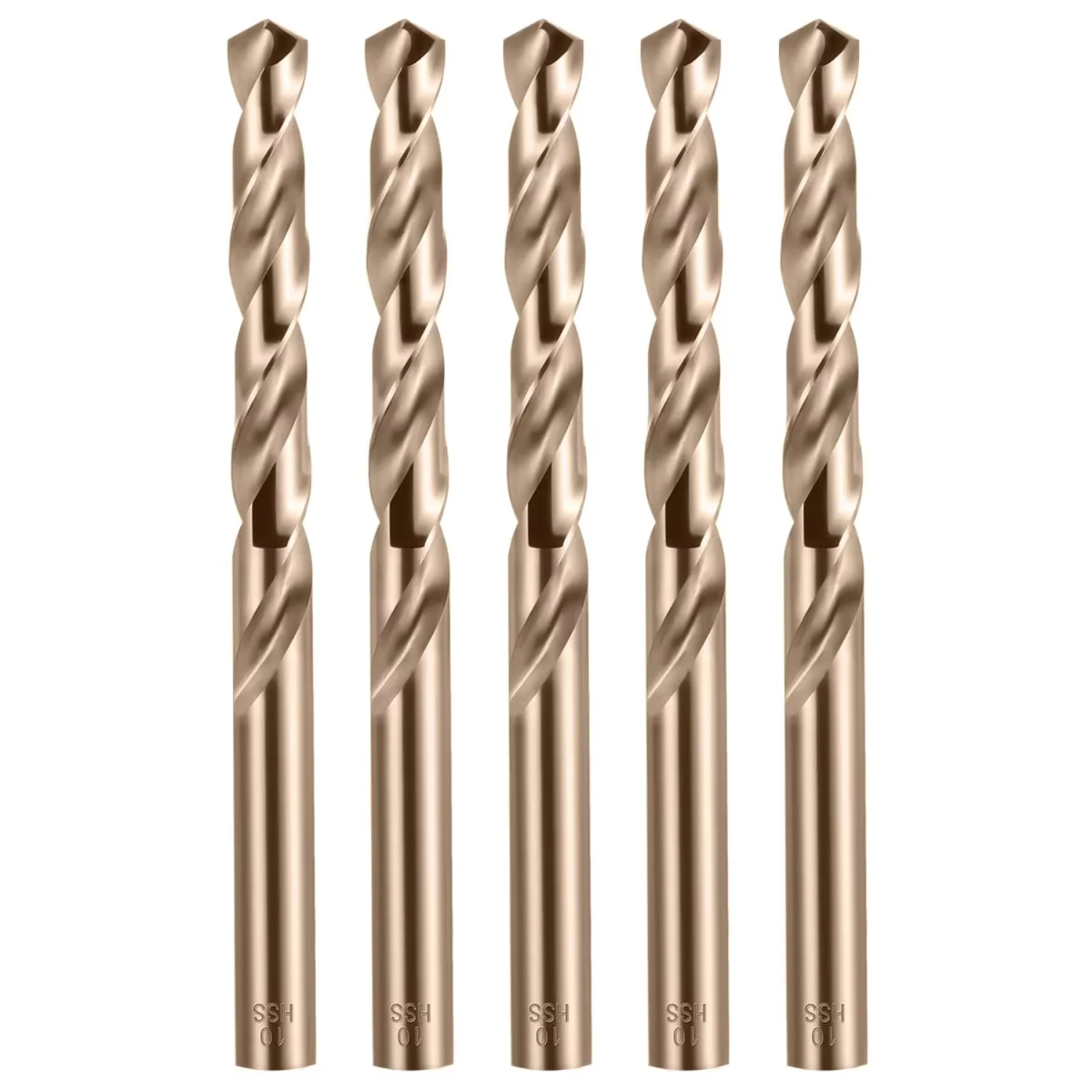 

5pcs Cobalt Drill Bit Set, M35 Twist Drill Bits Straight Shank, 10mm High Speed Steel Drill Bits Drilling in Hard Metal,