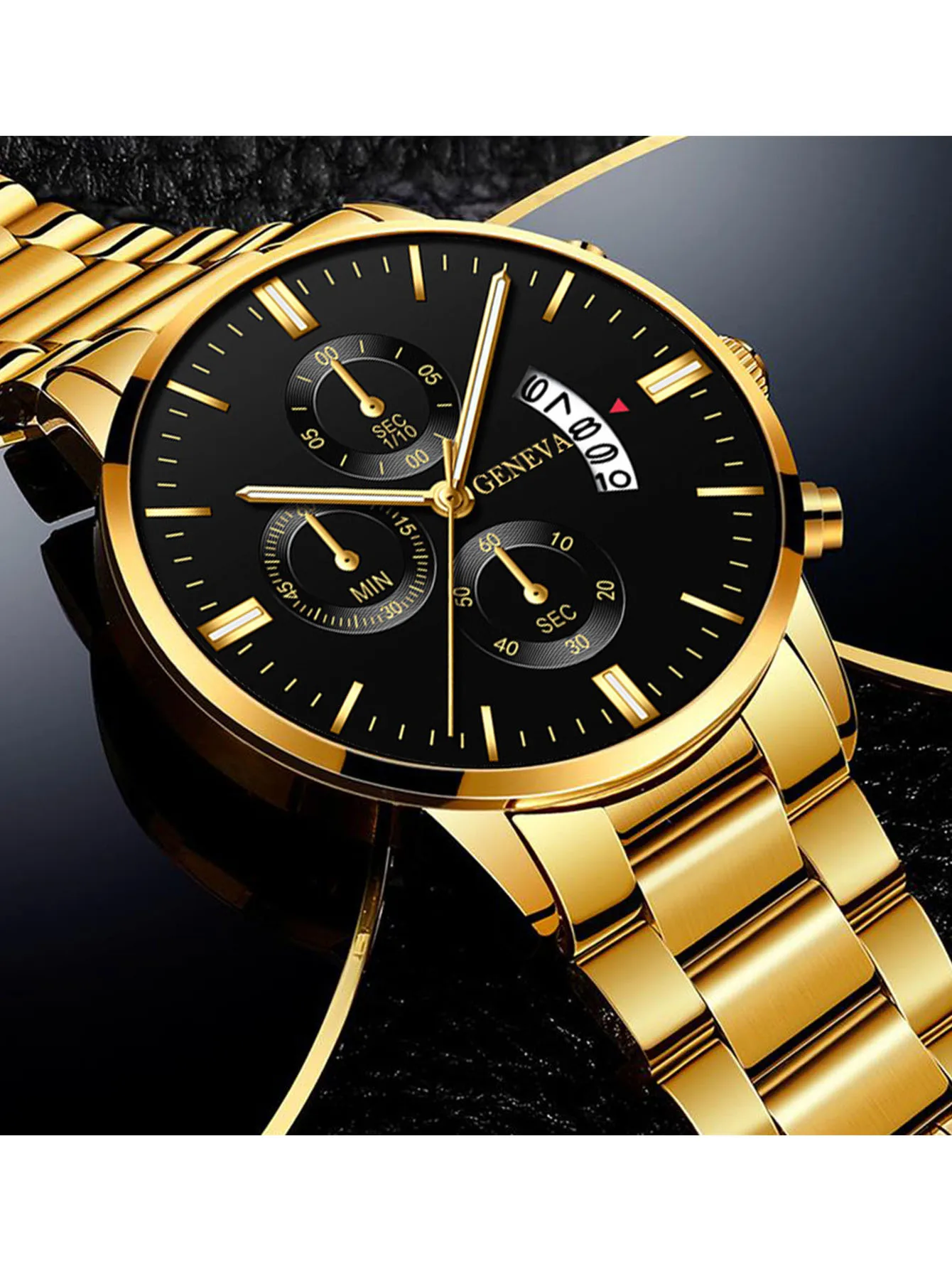 ساعة كوارتز بحزام فولاذي مستدير من سبيكة جديدة ساعة عمل للرجال سطح مرآة قرص كبير