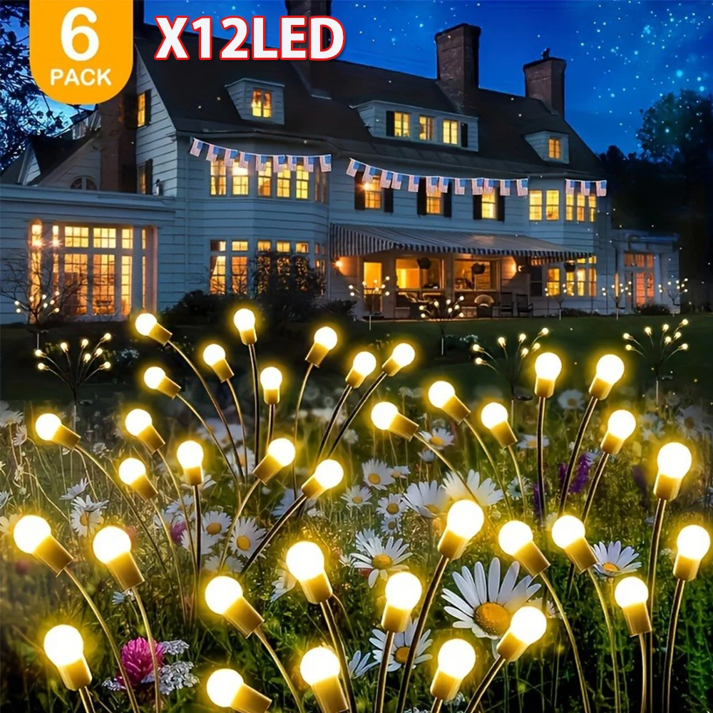 

6 Pack 72 Lights Solar Firefly Lights LED Street Lights solar light for Yard, Garden, Lawn, Party Decoration