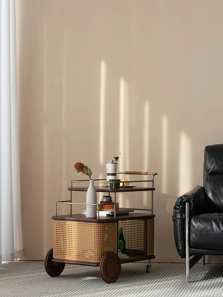 Couch side living room 2024 new solid wood side cabinet movable trolley