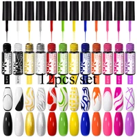 Juego de esmalte de uñas de Gel de línea, Gel UV semipermanente para pintura DIY, dibujo, barniz para manicura, delineador de uñas, pegamento cepillado, 12 Uds.