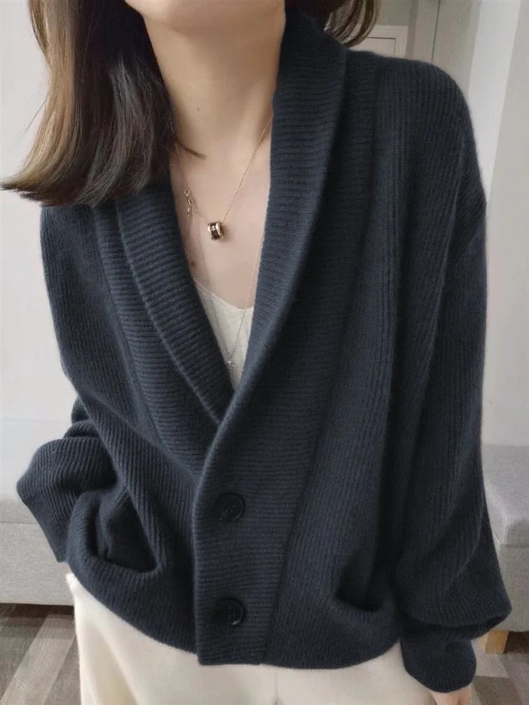 New  Knitted Solid Color Loose Cardigan Sweater Knitted Temperament Jacket Women's Top