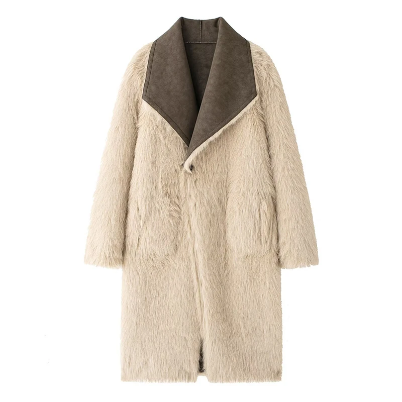 Winter Verdicken Kaschmir Doppelseitige Lange Lamm Pelzmantel Wildleder Schaffell Vintage Lose Lange Schnee Parka Für Weibliche Mantel