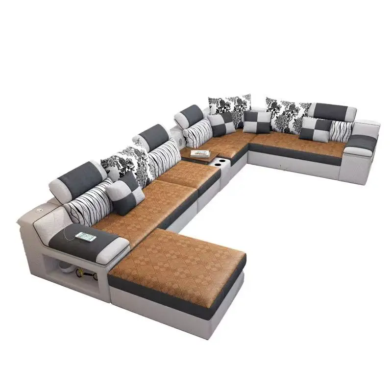 

……&2026 Cheap Price 7 Seater L U Shaped Luxury Fabric Solid Wood American Style Holland Velvet Sofa Set