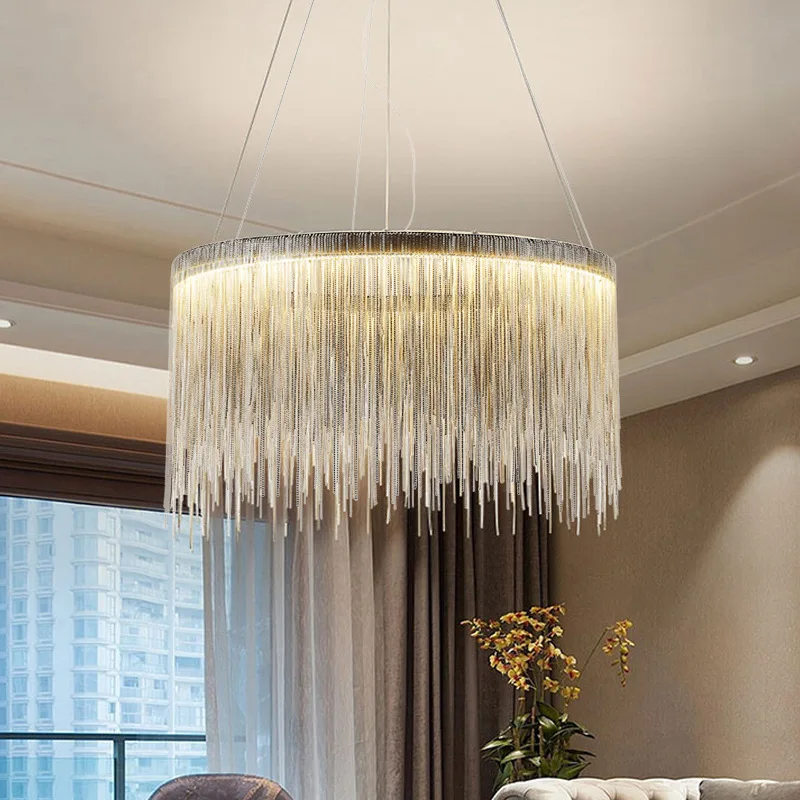 Postmodern bohemian pendant light Tassel Contracted Hanging Light  for Round Living Room Bedroom Lustre Chrome Circular lamp