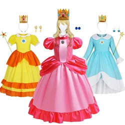 Rosalina Dress Girls Peach Costume Daisy Cosplay Children Birthday Party Carnival Fancy Outfit