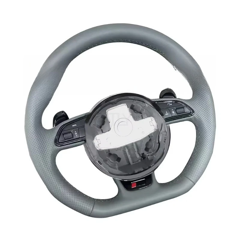 Custm RS SLine Style Flat Bottom Half Perforated Leather Steering Wheel for Audi A3 A4 B7 A6 C7 R8 RS3 A7 RS5 RS6 A8 Q5 Q8