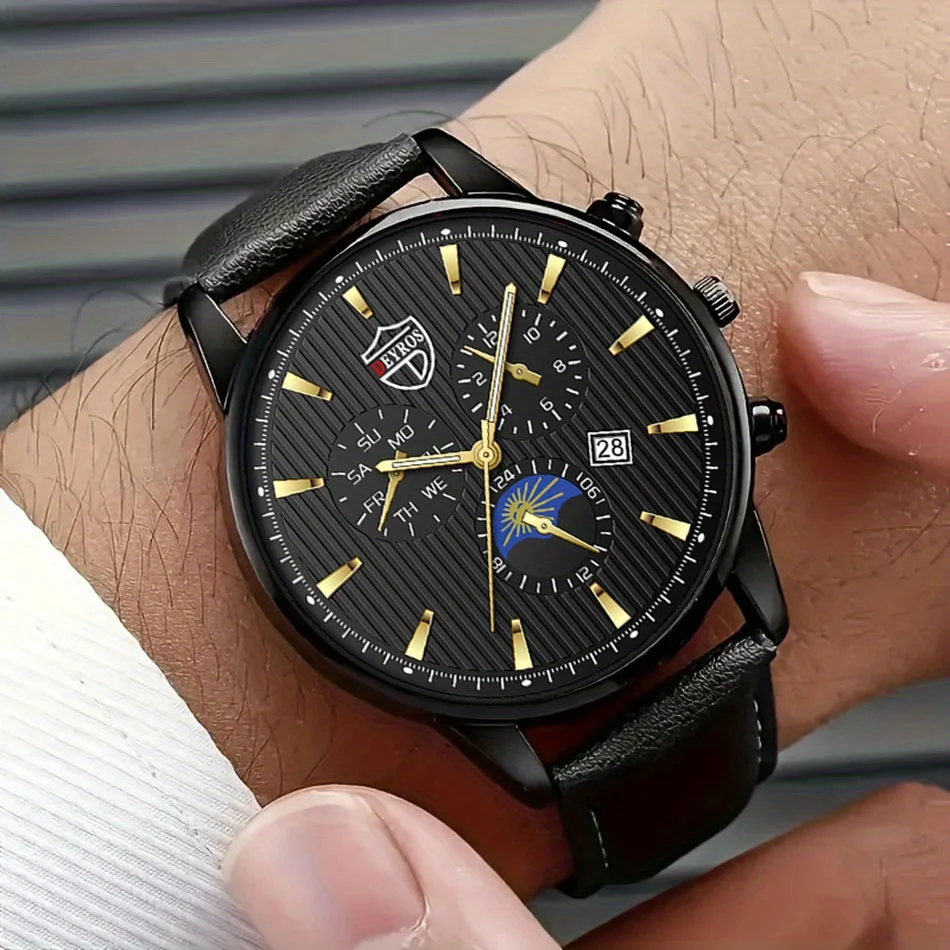 

Модные деловые мужские часы, круглые аналоговые мужские часы из искусственной кожи, повседневные мужские кварцевые наручные часы - идея подарка на День Благодарения для тат