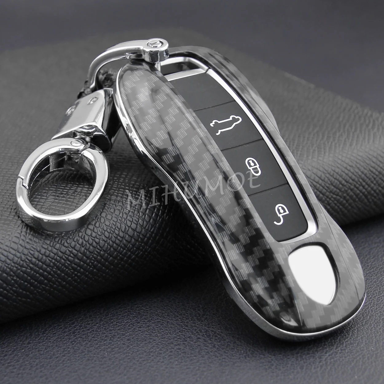 

Car Key Case Pink Pig EFor 2017+ Porsche Cayenne Coupe Panamera Taycan 911 Carbon Fiber Car Key Fob Case Cover Chain Ring Holder