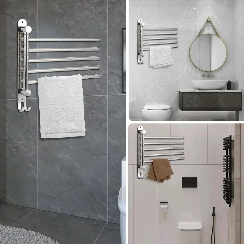 Non Drilling Towel Rack,180 ° Rotating 304 Stainless Steel Wall Mounted Towel Rack Towel Hook,used for Bathroom,kitchen,wardrobe