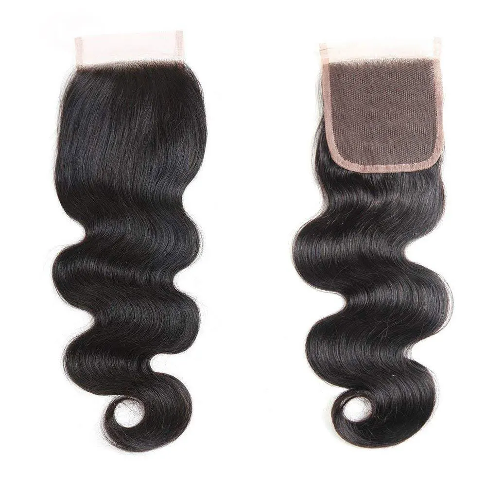 Body Wave Lace Closure 100% Hand Tied LACE CLOSURE Brazilian Body Wave Human Hair 4X4 Lace Closure Pre Plucked with Baby Hair