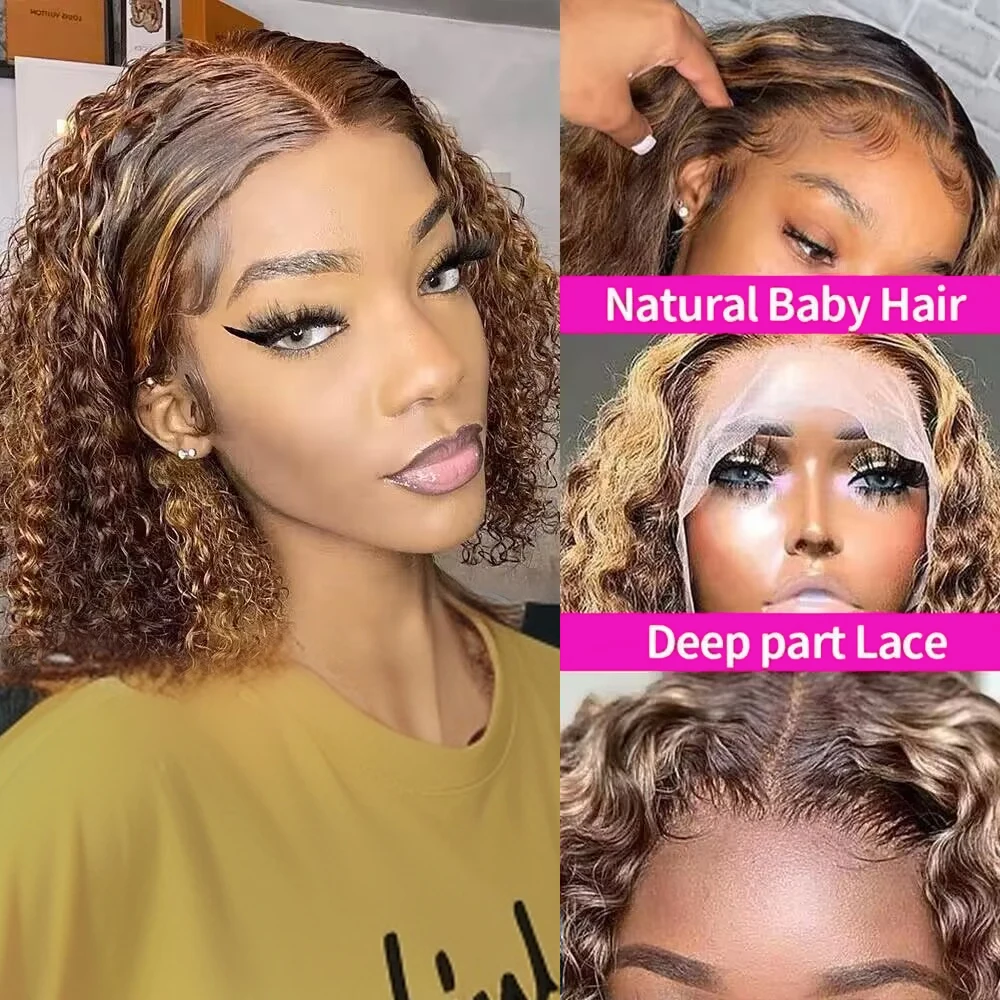 Highlight P4/27 Peruvian Remy Hair Short Bob Ombre Human Hair Wigs Blond Wig Deep Wave Bob Wig 13x4 Lace Front Wigs For Women