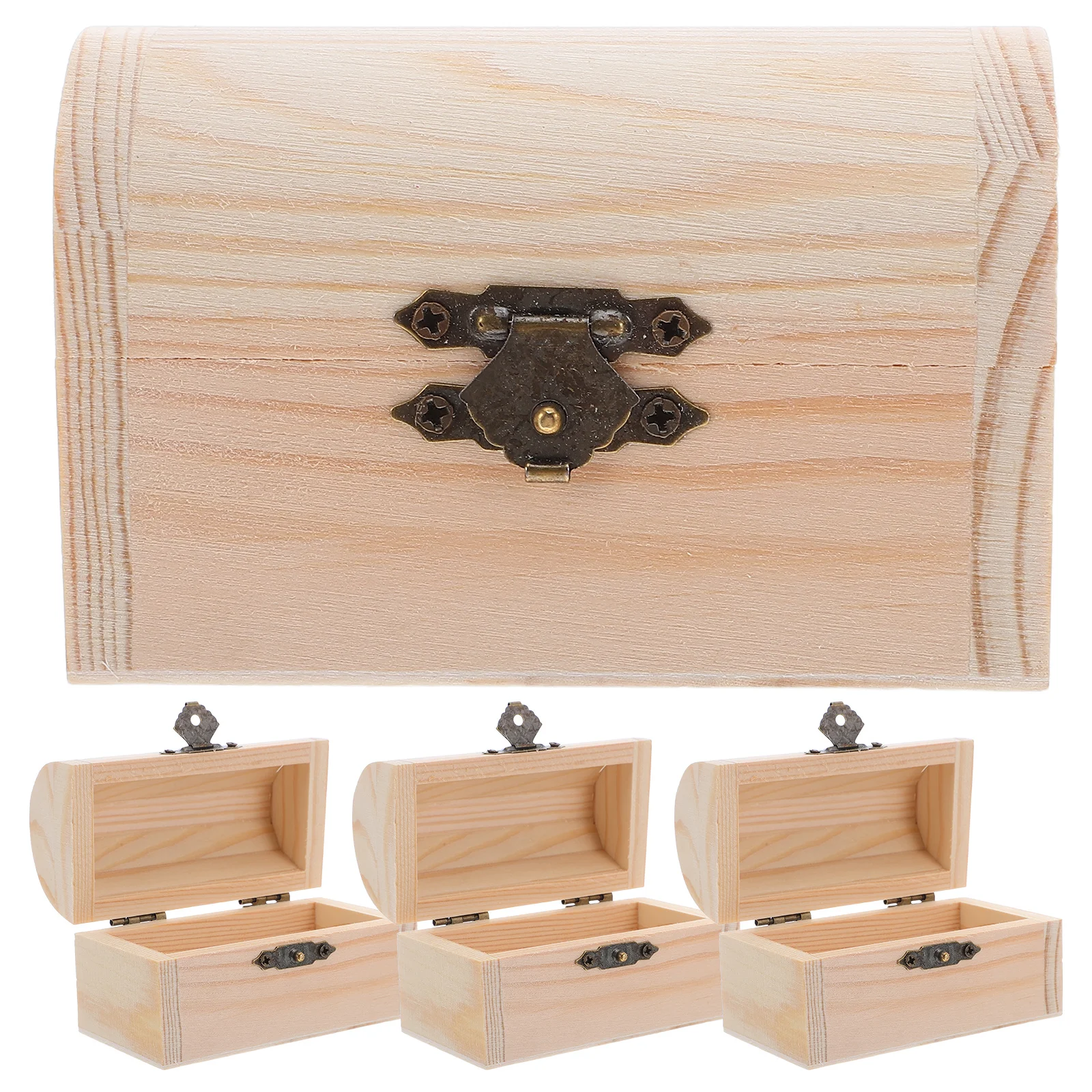 

4Pcs DIY Unpainted Wooden Treasure Chest Box Small Vintage Jewelry Trinket Storage Pirate Chest Small Wood Treasure Box