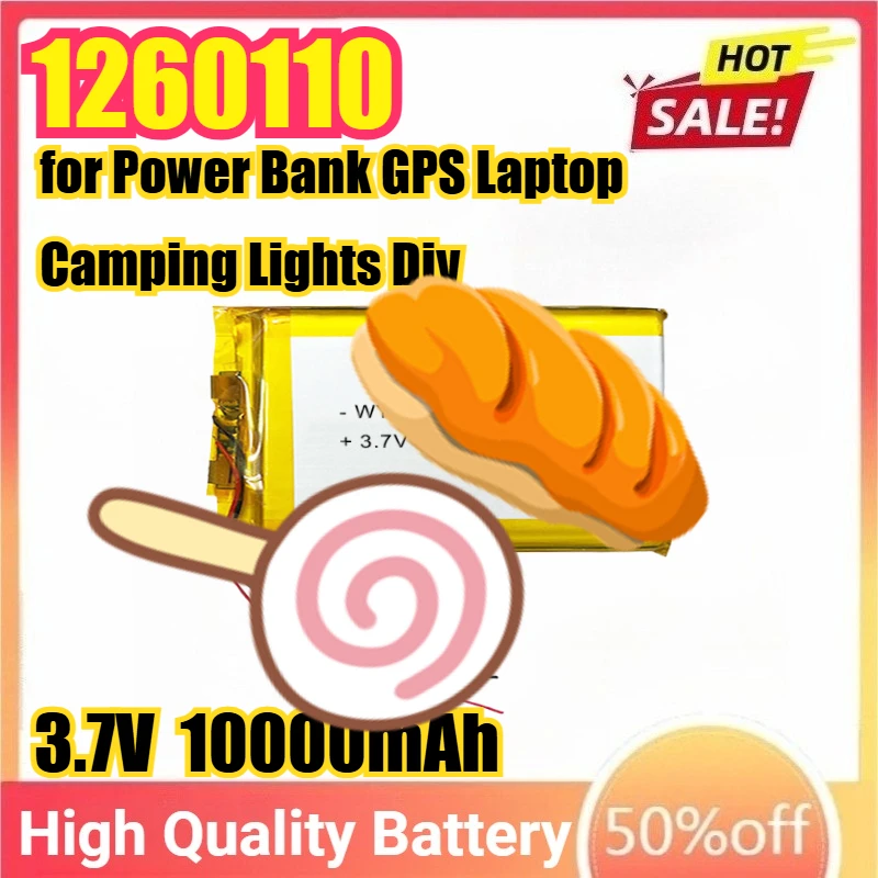 

3.7V 10000mAh 1260110 Li-polymer Battery Lipo Li-Po Rechargeable Polymer Batteries for Power Bank GPS Laptop Camping Lights Diy