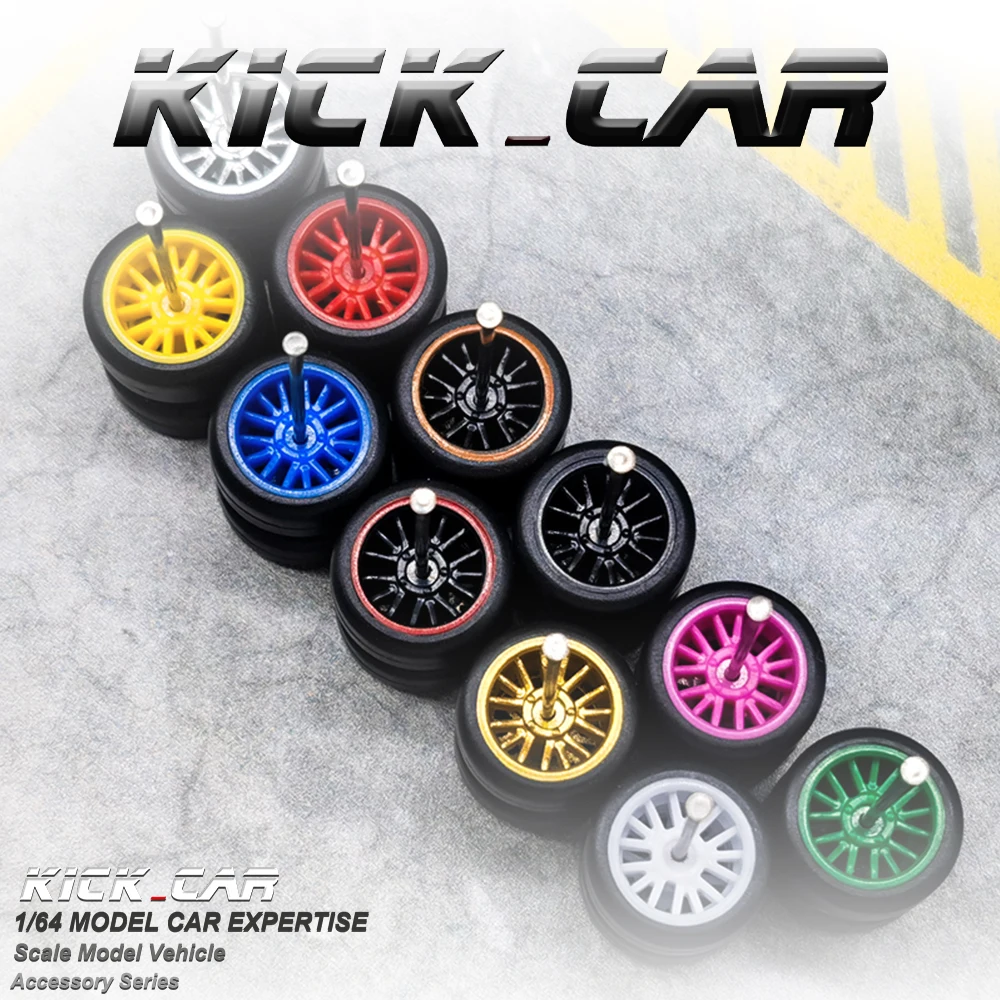 1/64 Wheels with Fixed Rubber Tires Multi Spoke for Toy Model Diecast Cars Refiting Parts for Hotwheels (5 sets for 5 Cars)