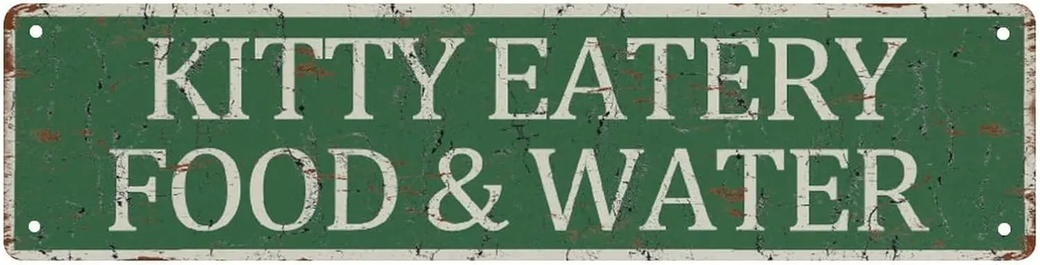 Road Sign Kitty Eatery Food & Water Street Sign Vintage Funny Metal Tin Sign 4x16 Inches Wall Decorations