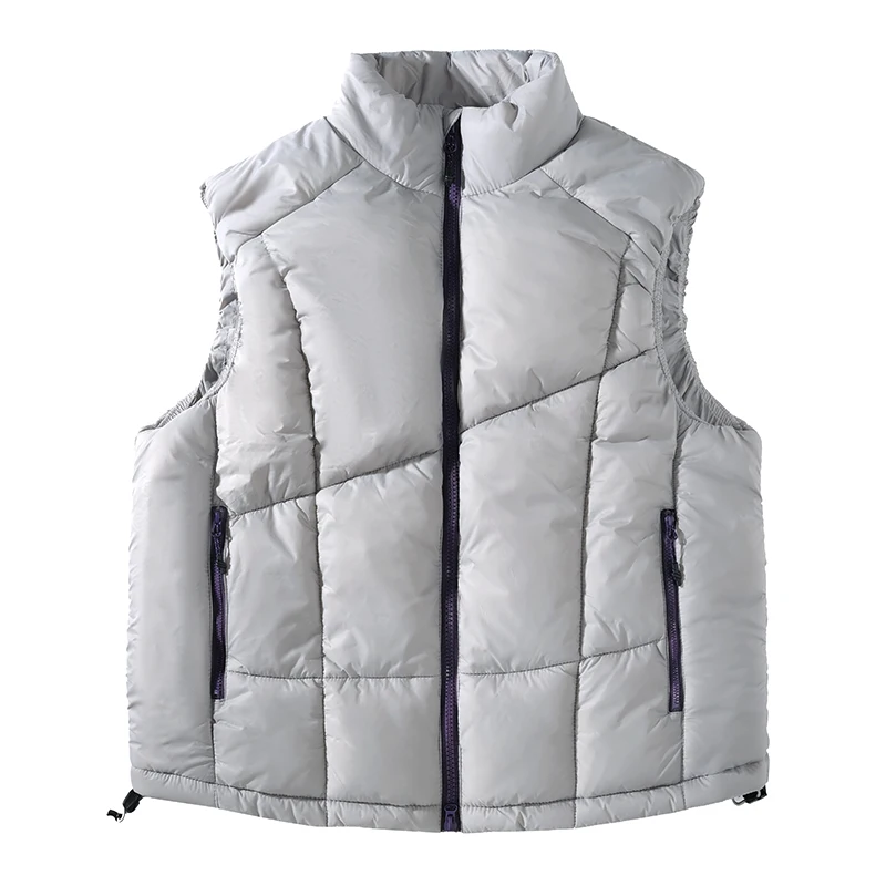 

ex Cotton Flannel Vest Winter Outdoor Windproof Warm Filling Zipper Closure Stand Collar Svel Jaet for Youth
