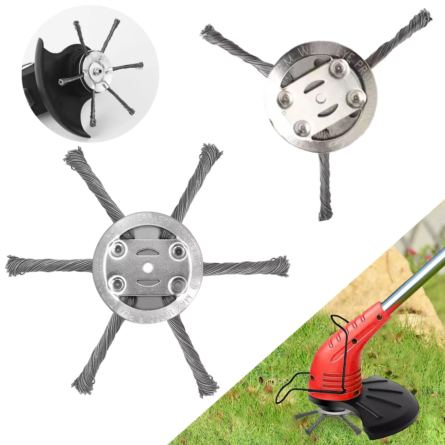 LUSQI 6/7/8/9inch Steel Wire Wheel Head Grass Trimmer Head Universal Weed Brush Fit Straight Shaft Brushcutter Removal Moss Rust