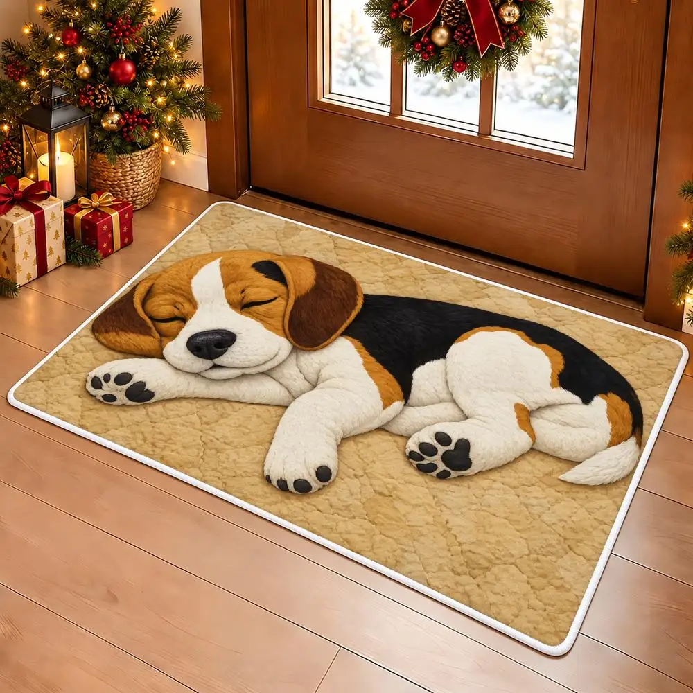 Sleeping Beagle Floor Mat Premium Flannel Bath Mat Anti-slip Cloud Feel Rug Durable Machine Washable Floor Carpet