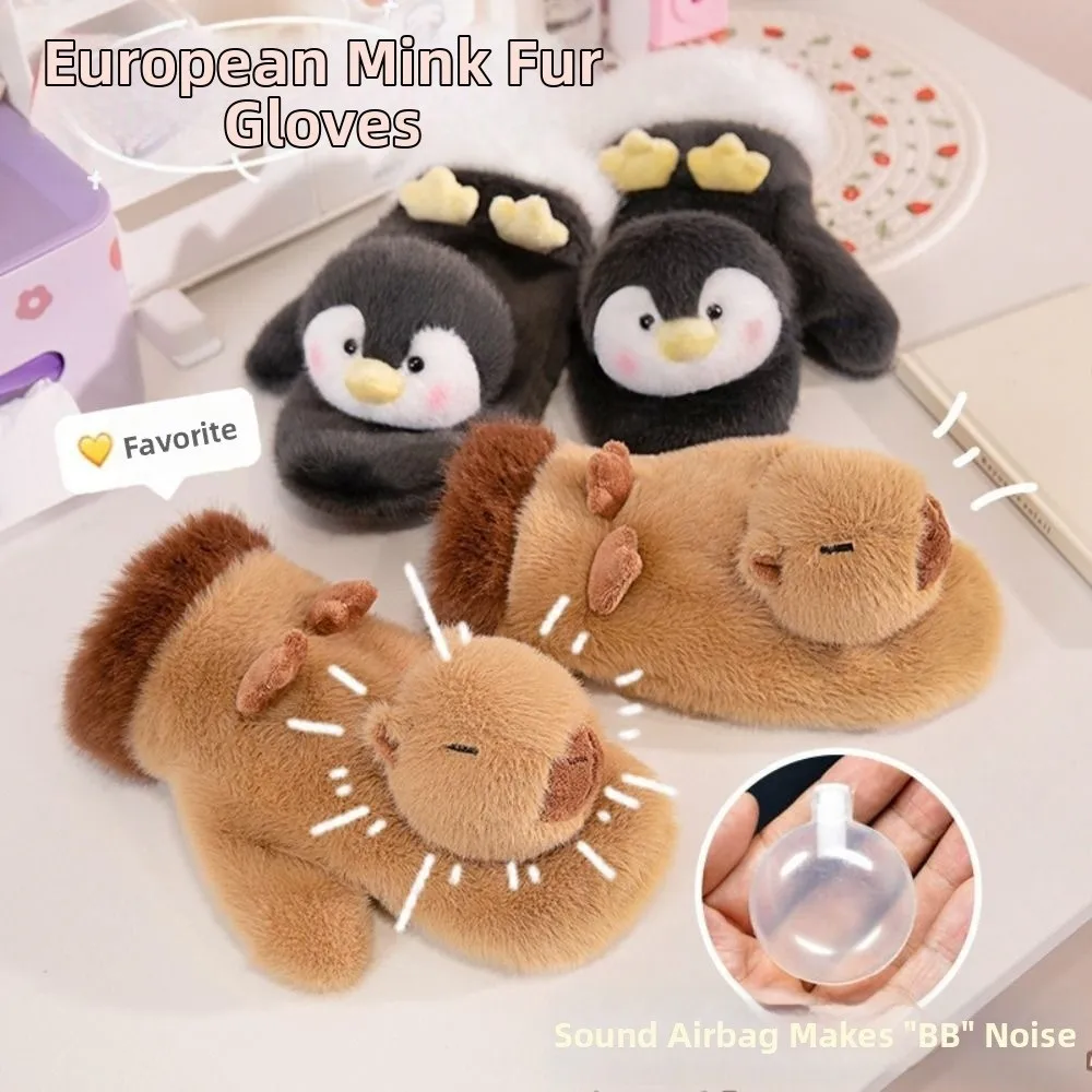 

Kawaii Cute Capybara Glove Keep Warm Windproof Penguin Thermal Mittens Vocal Thicken Winter Gloves Autumn Winter