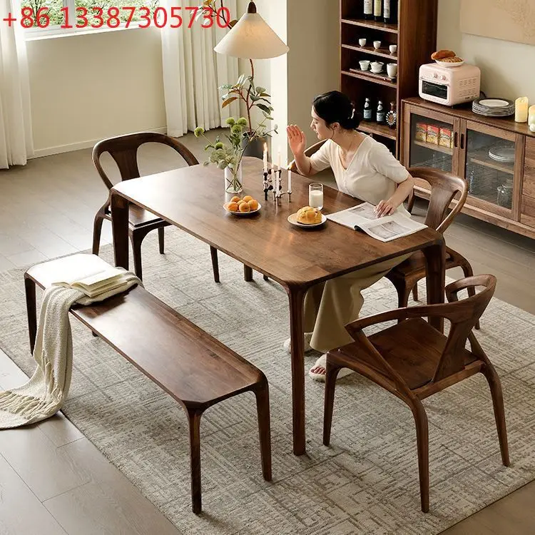 North American walnut color large board solid wood dining table tenon and mortise structure tea table desk