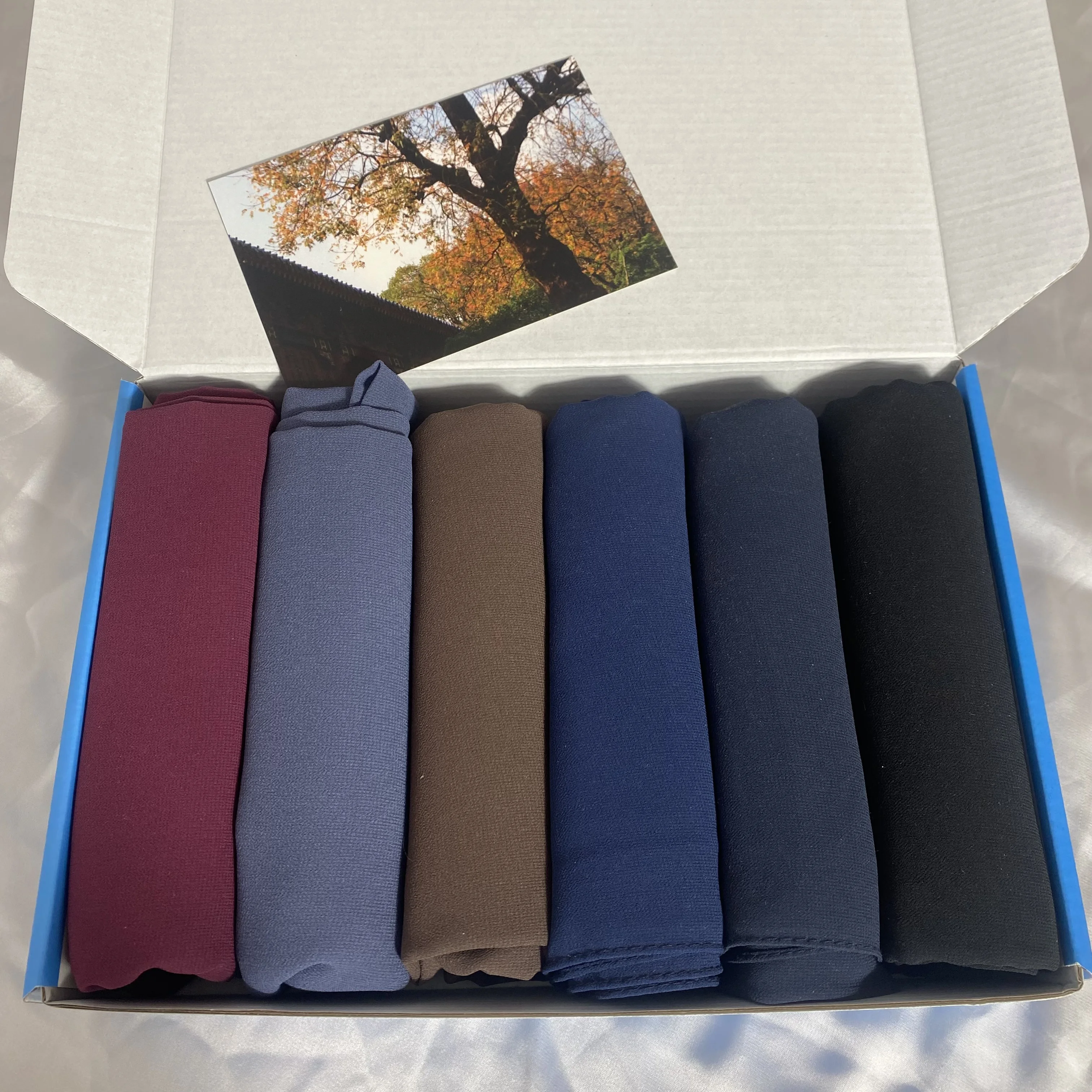 

6 Pieces Gift Box Set Wholesale Cheap Solid Plain Islamic Shawls Long Soft Headband Headscarf Chiffon Muslim Scarves Hijab Scarf