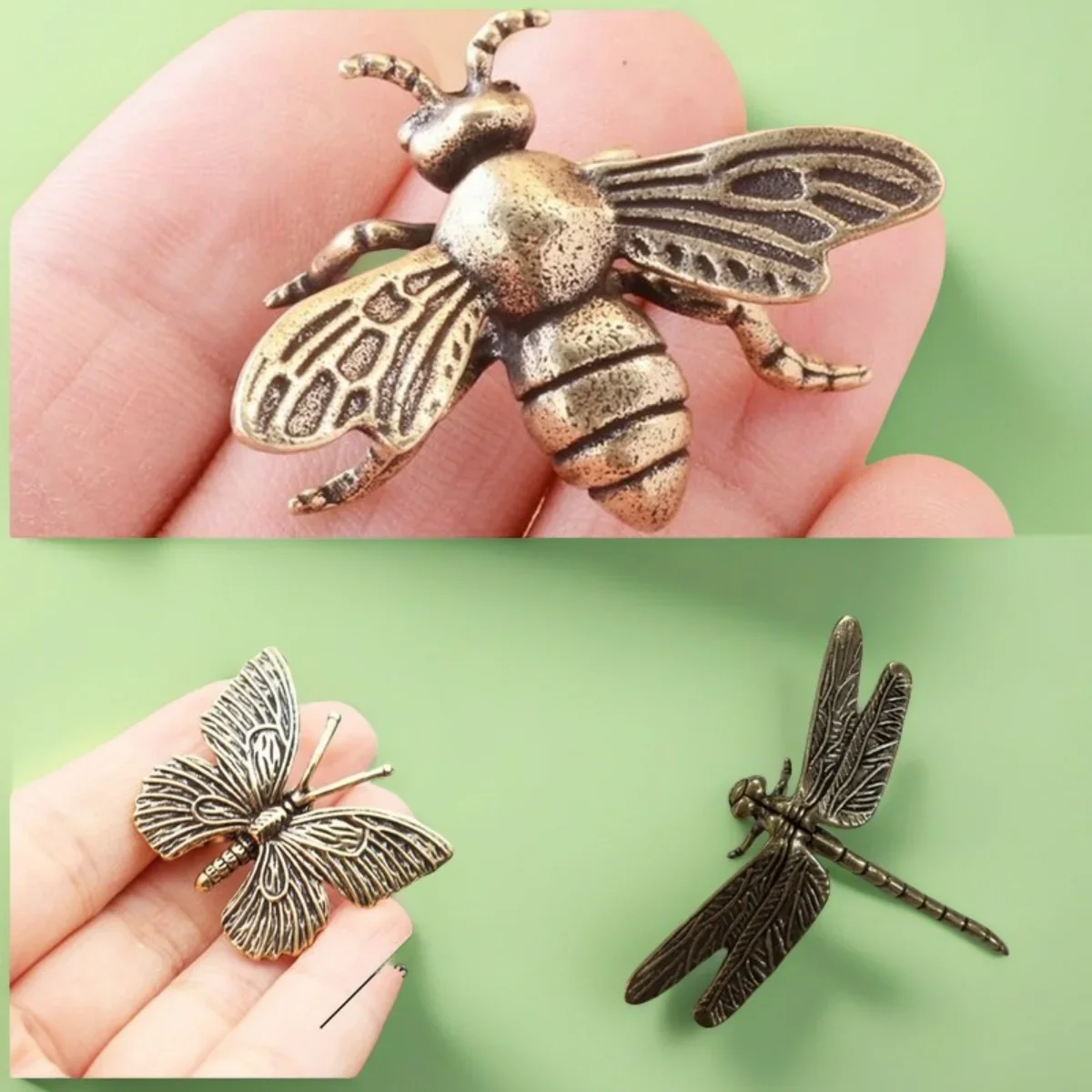 Vintage Messing Libellen-Figur – Antik-Stil Schmetterlings- und Bienen-Deko für Zuhause & Büro, Kreatives Teehaustier-Sammlerstück – Detail 1