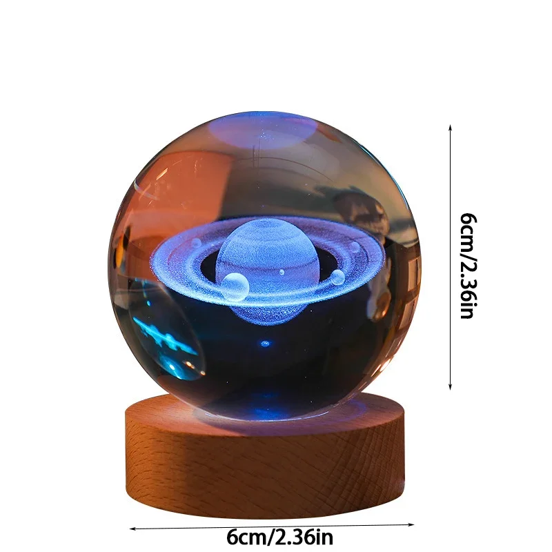 1pc Bedside Lamp Solar Theme Cosmos Series Crystal Ball Night Lights Milky Way Moon Small Ornaments for Desk Creative Gift