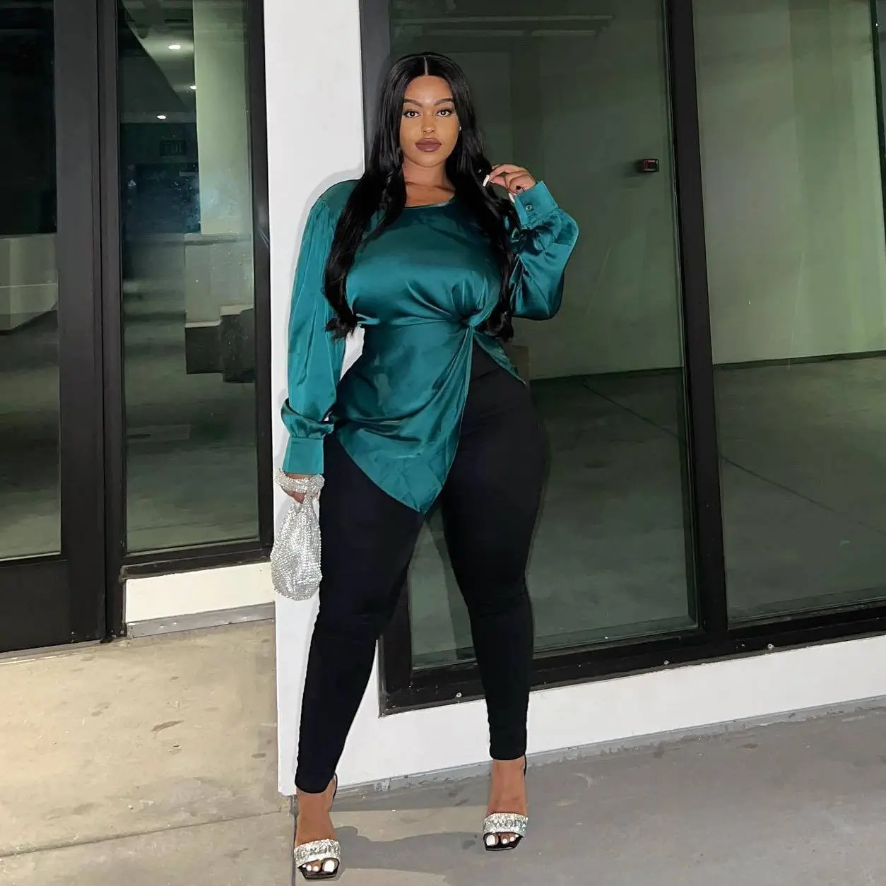 Luxury Satin Blouses Elegant Tops 2023 Winter Fall Y2K Clothes Sexy T Shirt Casual Sweatshirt Designer Clothes Women Crop Tops