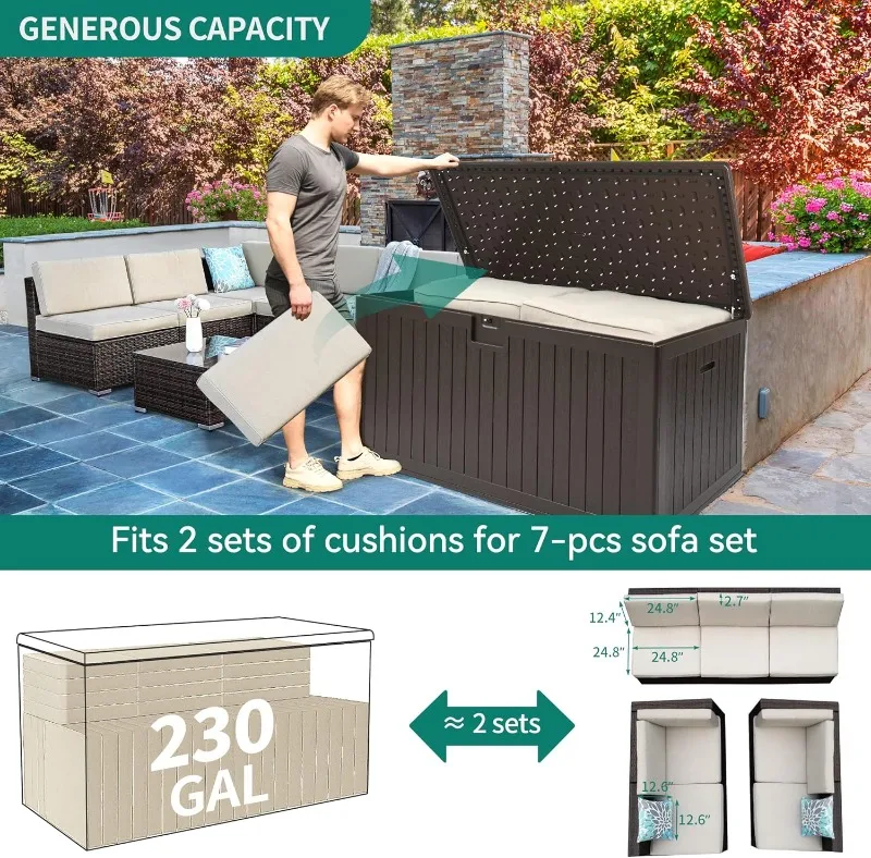 YITAHOME-Boîte de pont à double paroi de 230 gallons, avec Sync der et Foy latérale, grand rangement extérieur pour coussins de meubles