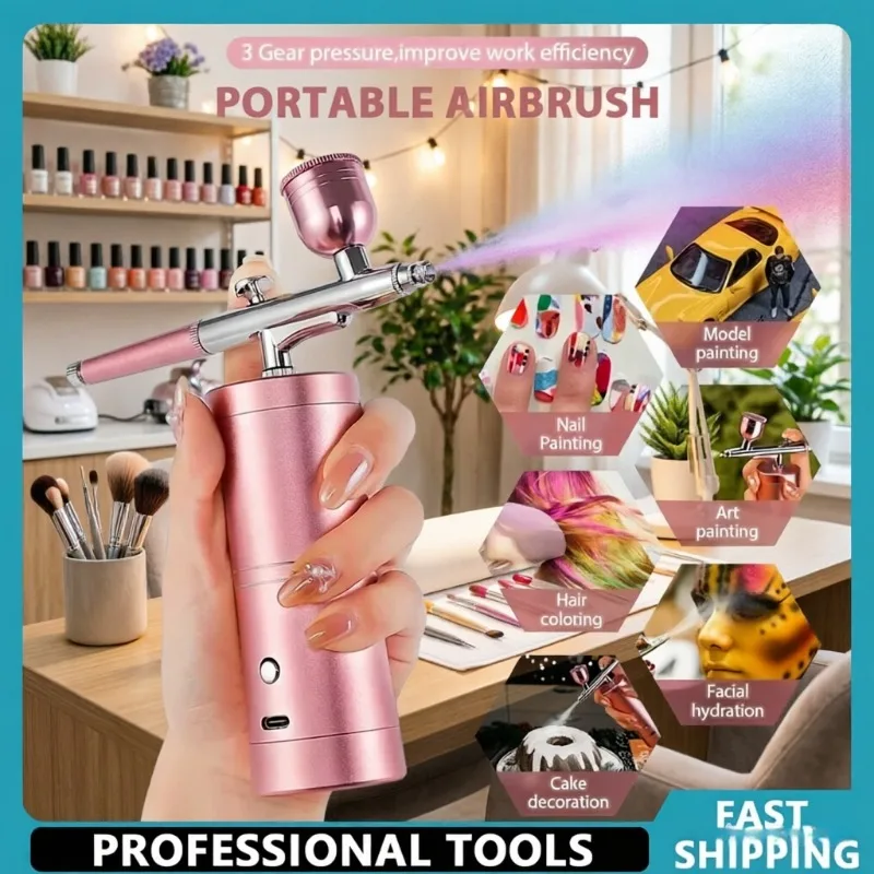 

Pink 0.3mm Mini Airbrush Compressor Kit Spray Gun for Nail Art, Tattoo, Cake, Craft & Nano Mist Sprayer