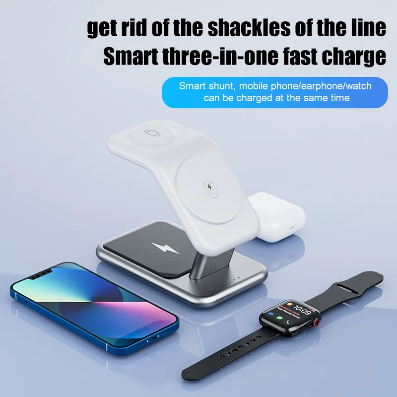 

Magnetic Wireless Charger Stand Station 15W Induction Universal Quick Charging Dock For IPhone 14 13 12 iWatchS1-7 SE AirPods